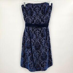 Shoshanna Strapless Navy Blue Silk Blend Velvet Belted Dress